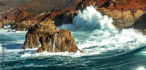 waves crashing on rocks