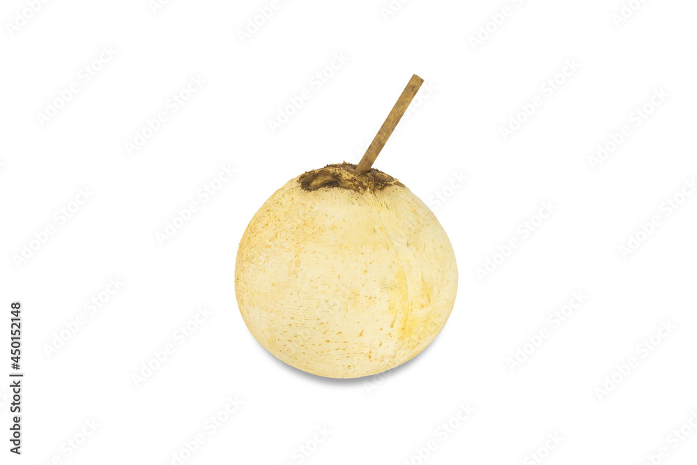 Coconut with cocktail tube isolated on white Coconut with cocktail tube isolated on white