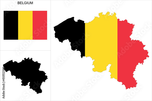 Carte de Belgique avec fond drapeau belge - Carte sous forme de motif noir et drapeau belge disponibles séparément
