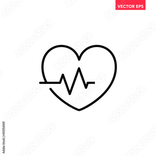 Black single heartbeat line icon, simple medical cardioid analysis flat design pictogram, infographic vector for app logo web button ui ux interface elements isolated on white background
