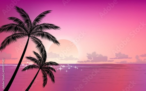 PALM TREES AND SUNSET