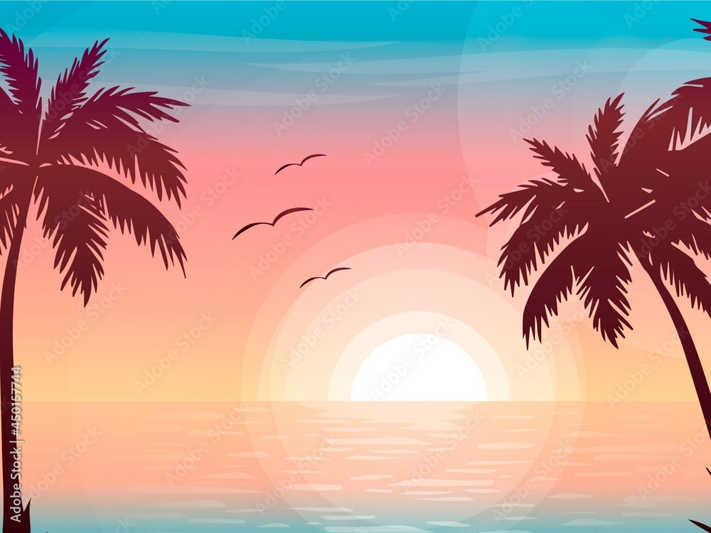 SUNSET AND PALM TREES