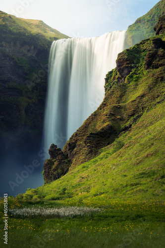 Scenic closeup view of Skógafoss waterfall, Southern Iceland photo