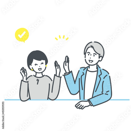 打ち合わせ中にハイタッチをするビジネスパーソンのイラスト素材