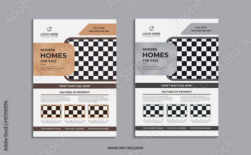 Modern Home for sale flyer design on a clean background.
