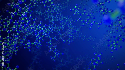 Hydrogen molecule or atom, Abstract structure for Science or medical background. Clear blue water. Concept of chemical model connections atoms. 3d rendering animation photo