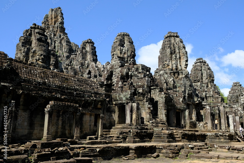 Cambodia Krong Siem Reap Angkor Wat - Bayon Temple faces carved into stone walls
