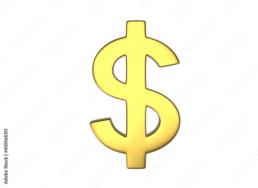 Gold dollar sign on a white background 3d-rendering