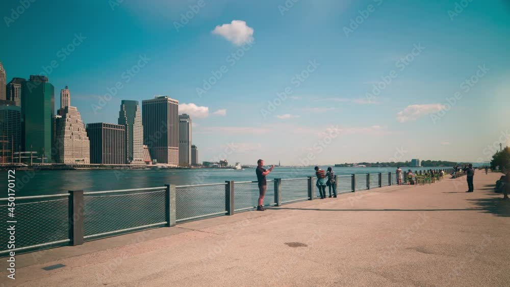 brooklyn bridge park day light bay view on manhattan 4k time lapse from new york brooklyn bridge park day light bay view on manhattan 4k time lapse from new york