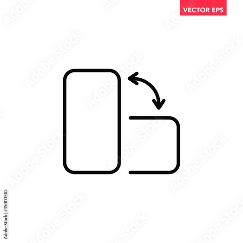 Black mobile phone rotation line icon, simple digital Horisontal rotation flat design pictogram, infographic vector for app logo web button ui ux interface elements isolated on white background