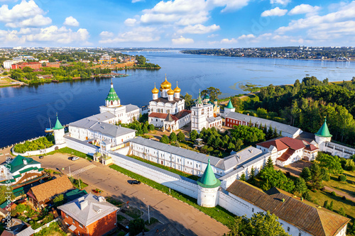Fototapeta Naklejka Na Ścianę i Meble -  Aerial drone view of the Orthodox Holy Trinity Ipatievsky monastery during summer with Volga river in Kostroma, Russia.