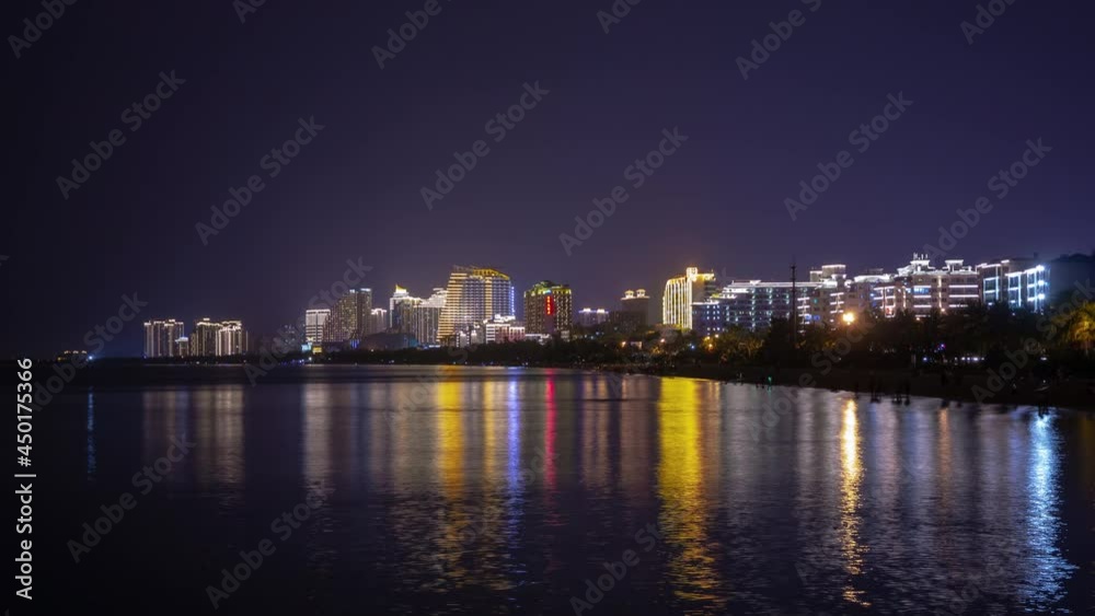 night illuminated sanya famous coastline panorama timelapse 4k hainan island china night illuminated sanya famous coastline panorama timelapse 4k hainan island china