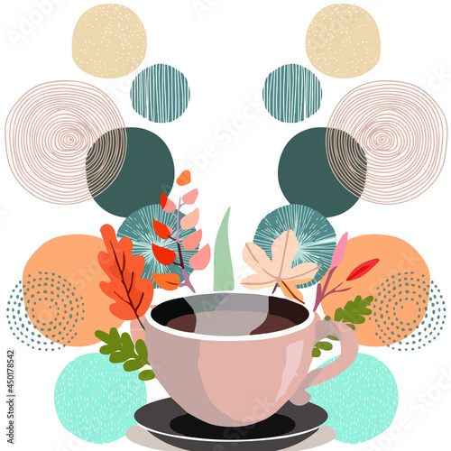 café, tranquilidad, colores, arte, figuras, pasión, belleza, cultura, óvalos, mantas, naturaleza, aroma, flor, ilustración. 