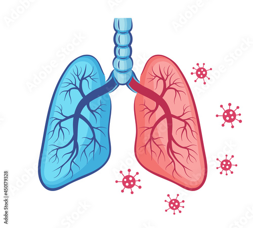 Human lungs anatomy icon. Breath organ. Coronavirus infection, pneumonia disease of respiratory system. Mutation Covid-19 virus. Medical treatment inflammation of internal breathing tract. Vector sign