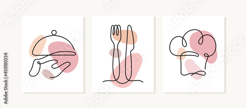 Restaurant one line pastel coloured vector illustration