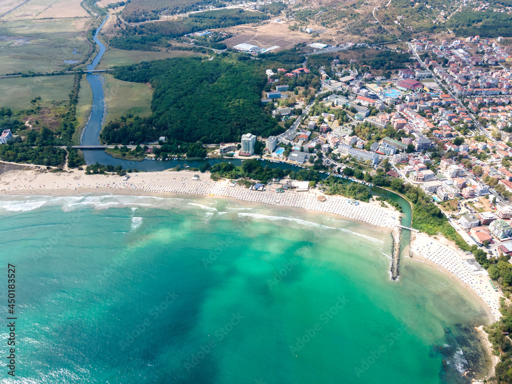 Aerial view of South Beach of Primorsko, Bulgaria