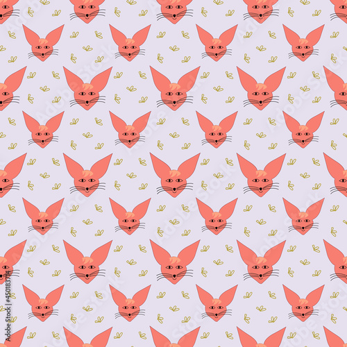 Seamless pattern with cute faces fenech's. Digital illustration for children's prints, posters, fabrics, clothes, wallpaper