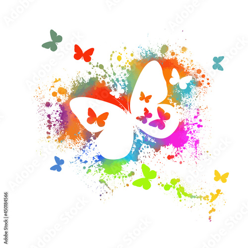 Abstraction multicolored butterflies. Multi-colored blots. Mixed media. Vector illustration