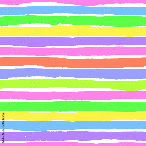 Grunge texture seamless pattern of horizontal stripes. Hand drawn ink brush stains design of bright pastel colors. Vector illustration for wallpaper  greeting card  wrapping  fabric  textile  cover