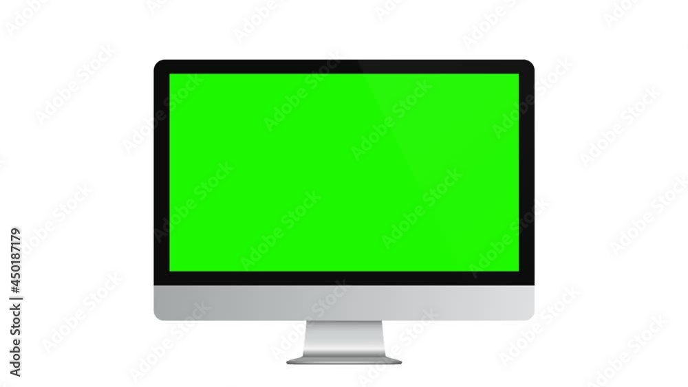 Computer monitor mockup with green screen, front view, isolated on white background. 4K animation Computer monitor mockup with green screen, front view, isolated on white background. 4K animation