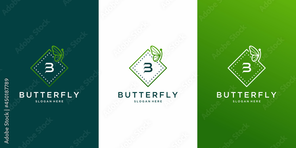 Butterfly frame logo with letter b design Stock Vector | Adobe Stock