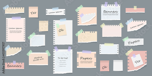 Sticky notes, memo messages, torn paper sheets.