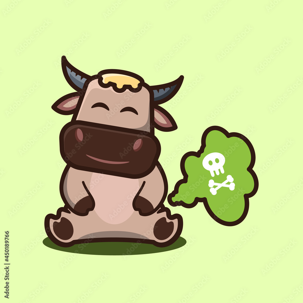 vector illustration of cute buffalo farting ,cartoon animal concept Stock  Vector | Adobe Stock