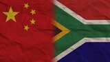South Africa and China Flags Together, Crumpled Paper Effect Background 3D Illustration