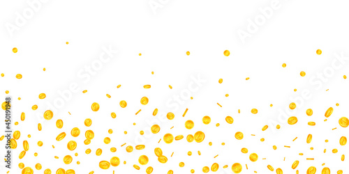 Indian rupee coins falling. Imaginative scattered INR coins. India money. Superb jackpot, wealth or success concept. Vector illustration.