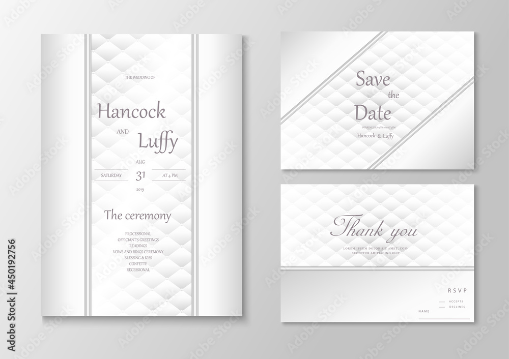   Elegant wedding invitation card template design luxury background with white and gray