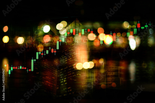  city light and and graph of stock market business abstract background