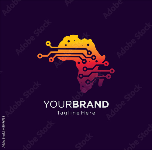 Abstract Africa Tech Logo Vector Design Illustration. African Technology digital Logo Template Modern