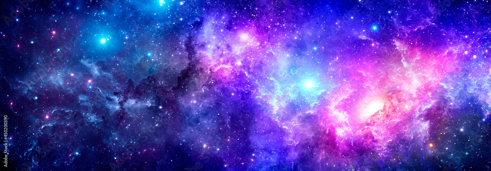 Cosmic background with bright nebulae and shining stars