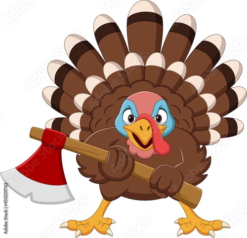 Cartoon turkey holding an axe