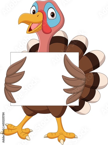 Cute turkey holding blank sign