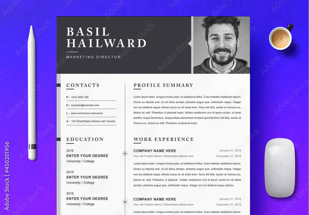 Dark Gray with Resume Template Stock Template | Adobe Stock