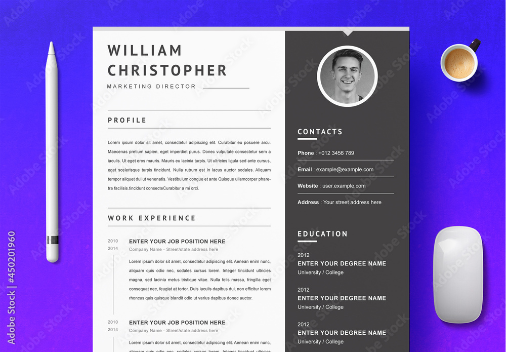 Dark Gray Sidebar with Resume Template with Photo Stock Template