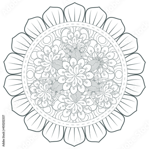 Coloring Book for adults. Hand drawn flowers in zentangle style for t-shirt design or tattoo and coloring book