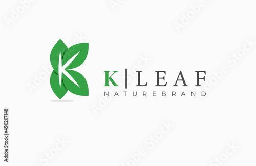 K leaf monogram logo, usable for nature brand dan business, flat design logo template, vector illustration
