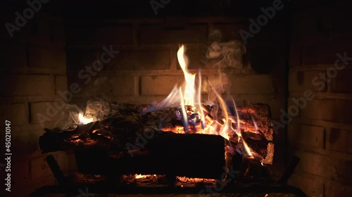 Logs burning in home's fireplace