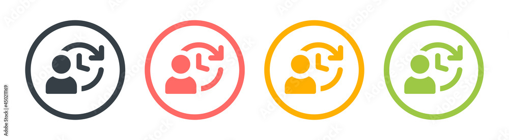User with clock forward icon. Future symbol on circle design. User with clock forward icon. Future symbol on circle design.