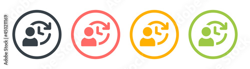 User with clock forward icon. Future symbol on circle design.