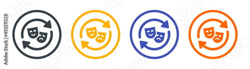 Changing Happy and sad mood icon symbol of drama mask, actor.