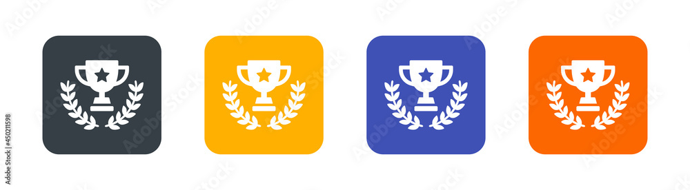 Set of Winner medal icon. Containing Trophy cup with wreath laurel icon. Set of Winner medal icon. Containing Trophy cup with wreath laurel icon.