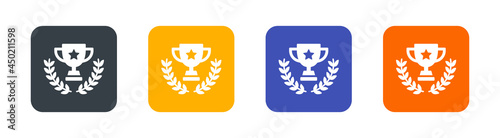 Set of Winner medal icon. Containing Trophy cup with wreath laurel icon.