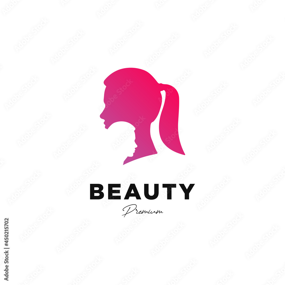 Beauty woman logo design template. Two woman face with silhouette style. Vector illustration