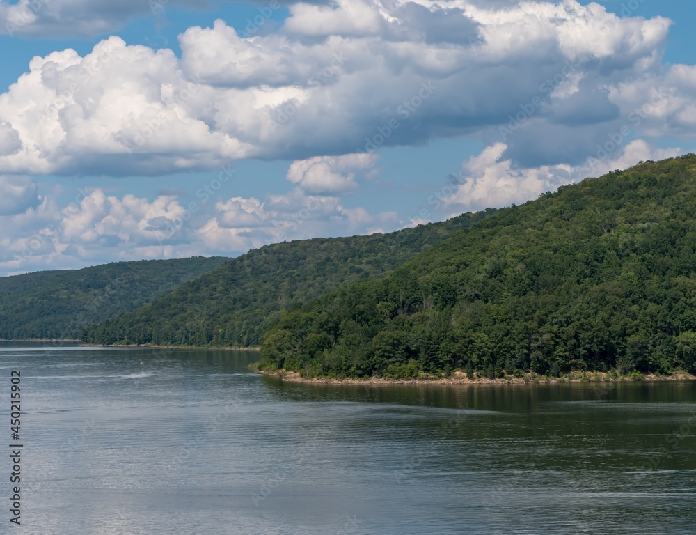 Beautiful summer skies over the Allegheny Reservoir in the Allegheny National Forest in Mead Township, Pennsylvania, USA Beautiful summer skies over the Allegheny Reservoir in the Allegheny National Forest in Mead Township, Pennsylvania, USA