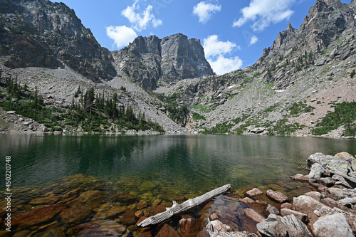 Emerald Lake in Rocky Mountain National Park  Colorado on calm sunny summer morning..