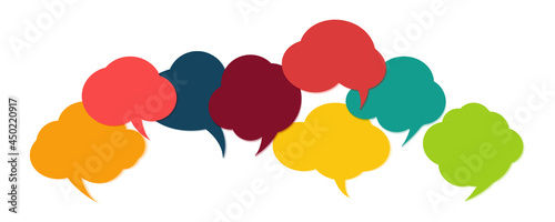 Colourful speech bubble communication icon concept. Vector illustration design for speak, discussion, chat and talking symbol.
