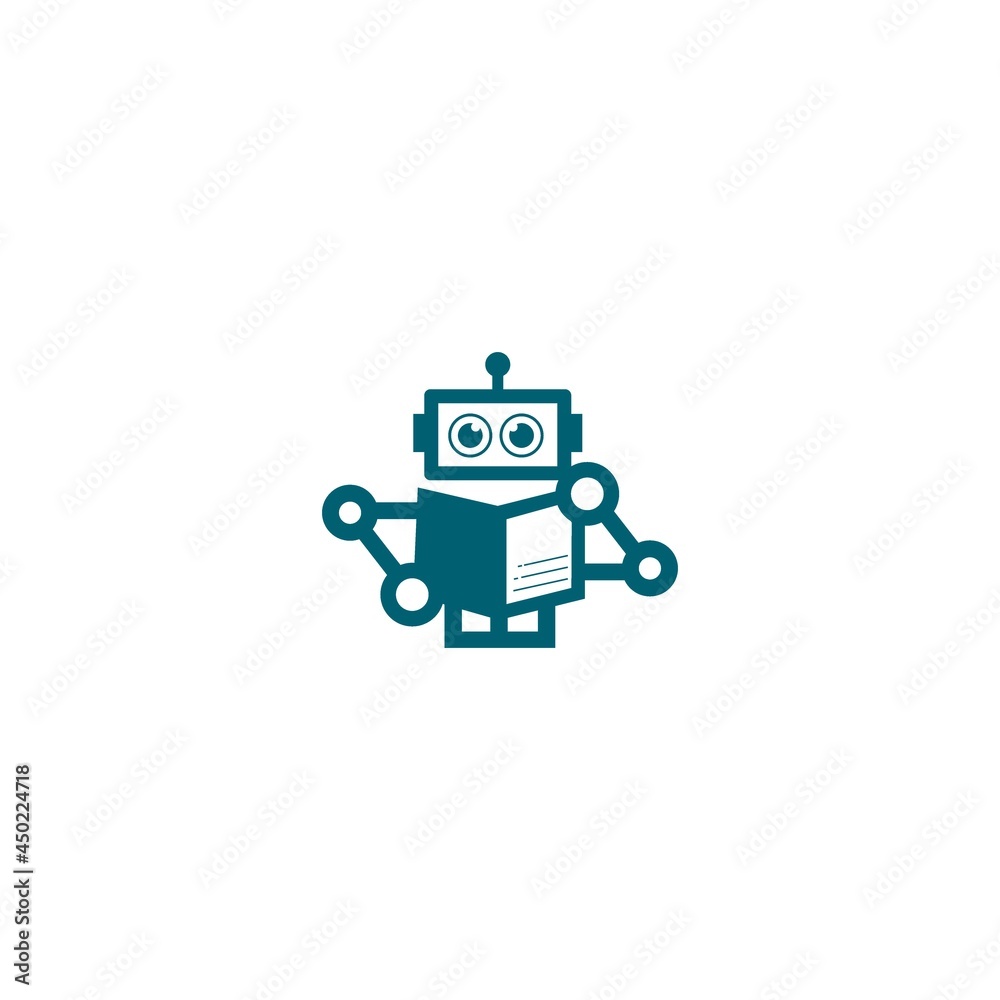 Naklejka premium cute little robot robotic lessons and educational program vector logo template with lettering composition